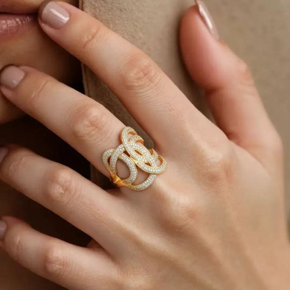 Vivre Interwoven Zircon Ring – 18K Gold-Plated