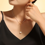 Load image into Gallery viewer, Fleurine Bow Pearl Necklace – 18K Gold-Plated
