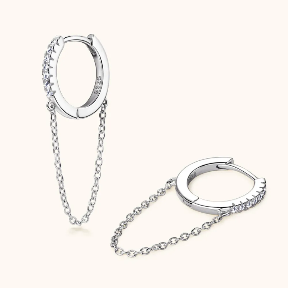 Eléa Moissanite Huggie Earrings with Chain - 925 Sterling Silver