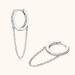Load image into Gallery viewer, Eléa Moissanite Huggie Earrings with Chain - 925 Sterling Silver
