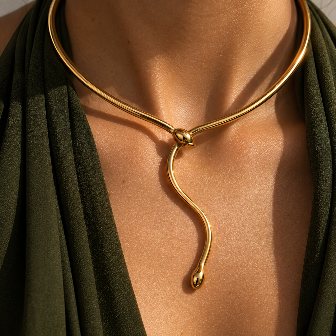 Serpentine Choker Waterproof Necklace – 18K Gold-Plated
