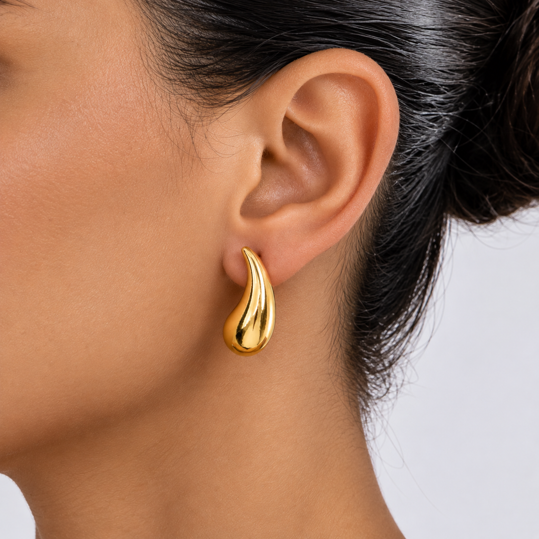 Solara Teardrop Stud Earrings – 18K Gold-Plated & Silver