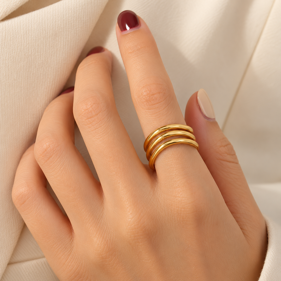 Sophia Three-Layered Ring - 18K Gold & Silver-Plated