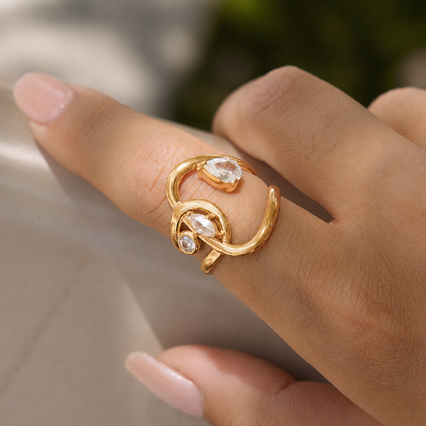 Tully Asymmetrical Zirconia Open Ring – 18K Gold-Plated