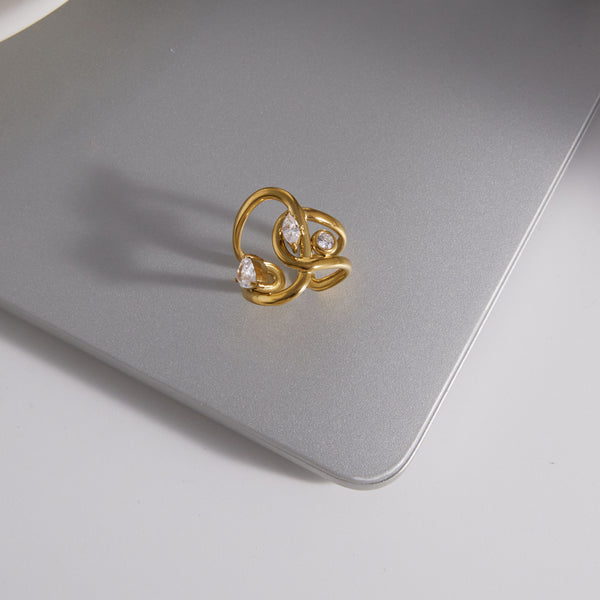 Tully Asymmetrical Zirconia Open Ring – 18K Gold-Plated