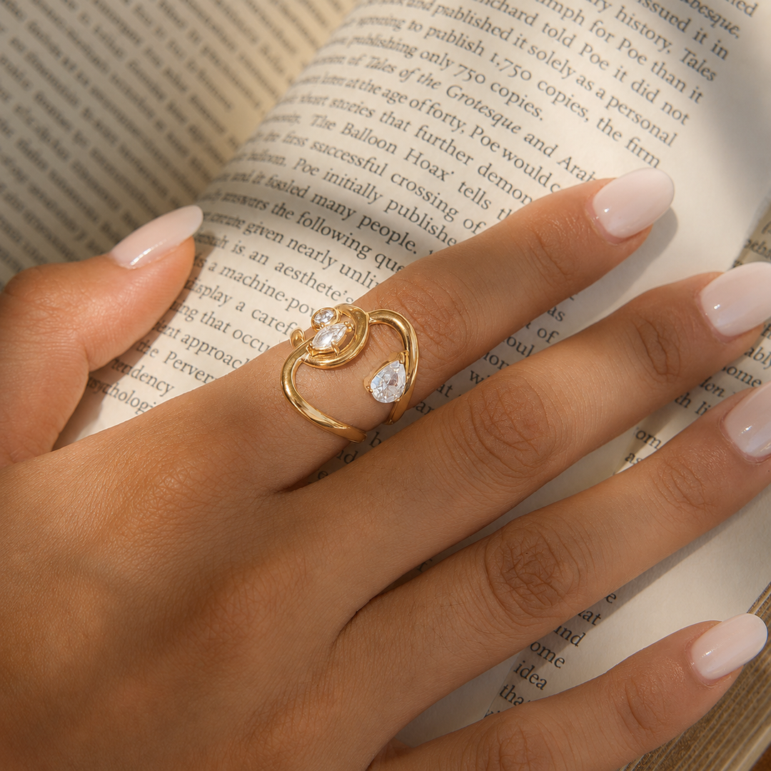Tully Asymmetrical Zirconia Open Ring – 18K Gold-Plated