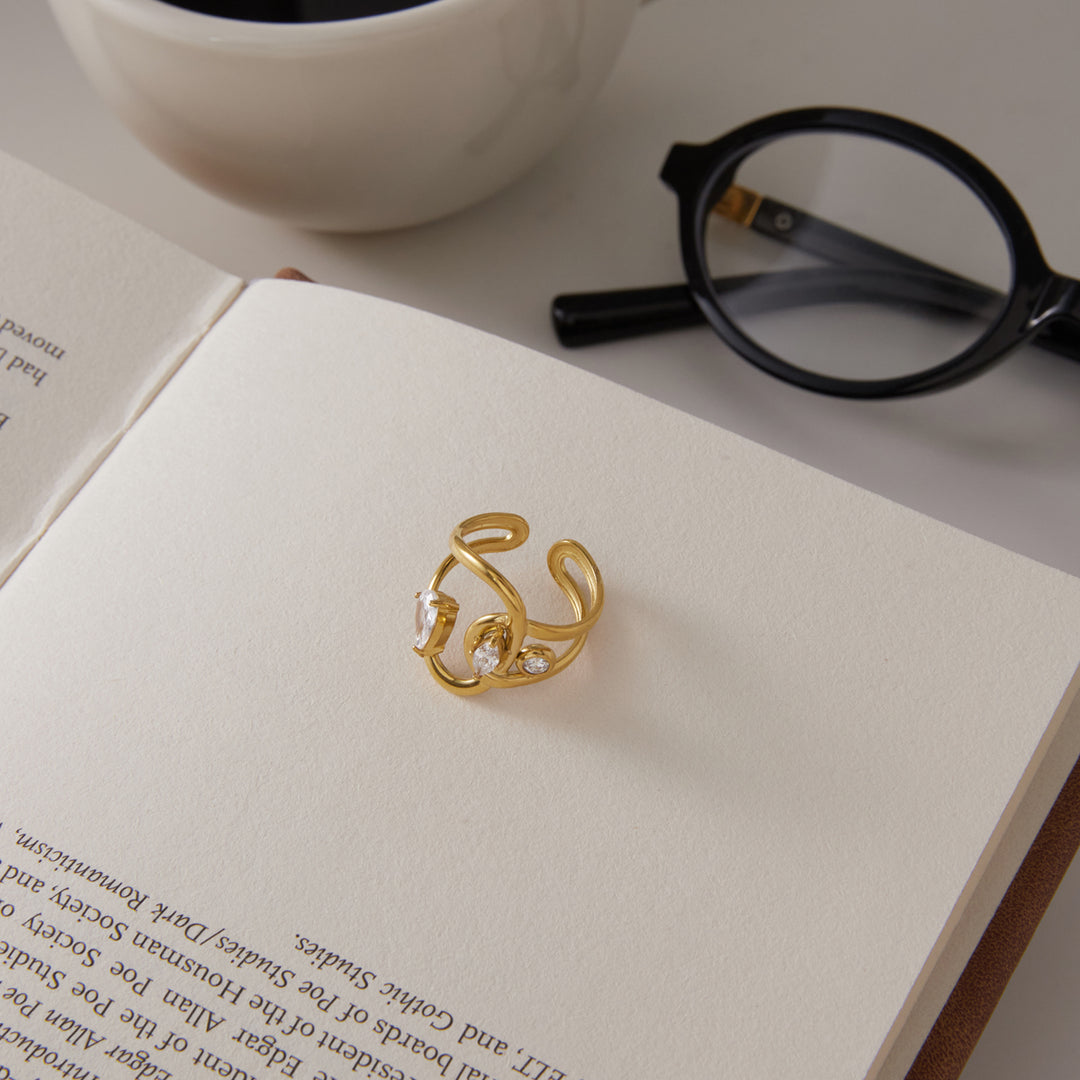 Tully Asymmetrical Zirconia Open Ring – 18K Gold-Plated