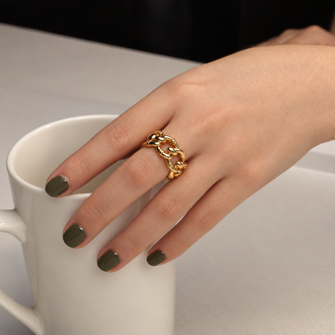 Vagues Chain Link Open Ring – 18K Gold-Plated