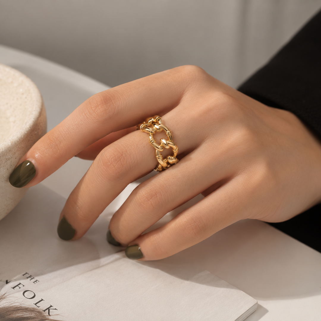 Vagues Chain Link Open Ring – 18K Gold-Plated