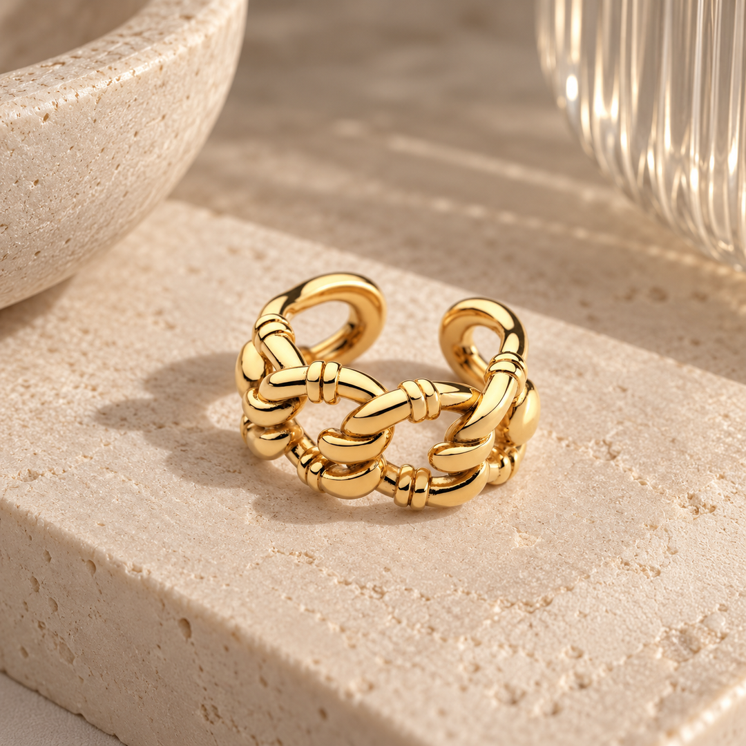 Vagues Chain Link Open Ring – 18K Gold-Plated
