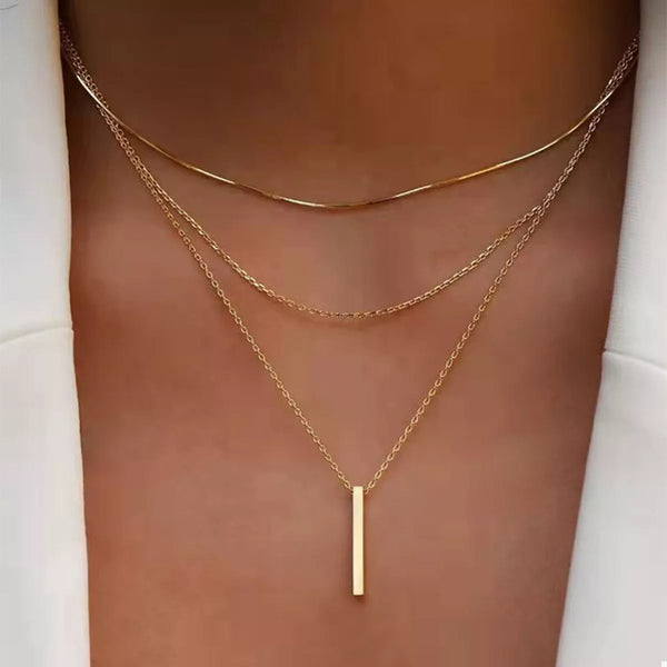 Valéne Triple Layer Bar Necklace – 18K Gold-Plated & Silver