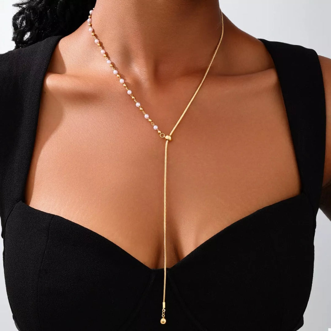 Valéria Y Pearl Necklace – 18K Gold-Plated