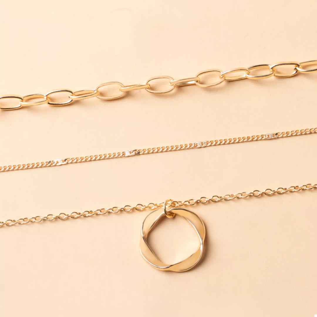 Virelle Triple Layer Pendant Necklace – 18K Gold-Plated & Silver-Plated