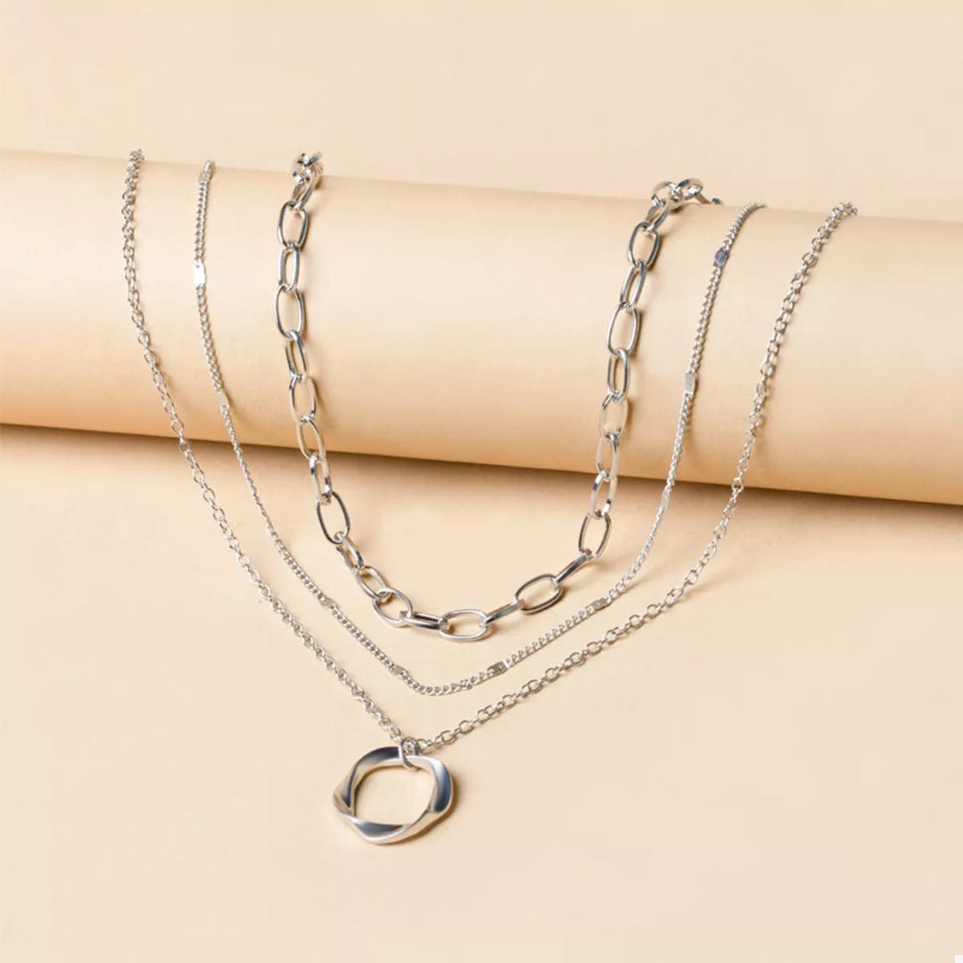 Virelle Triple Layer Pendant Necklace – 18K Gold-Plated & Silver-Plated
