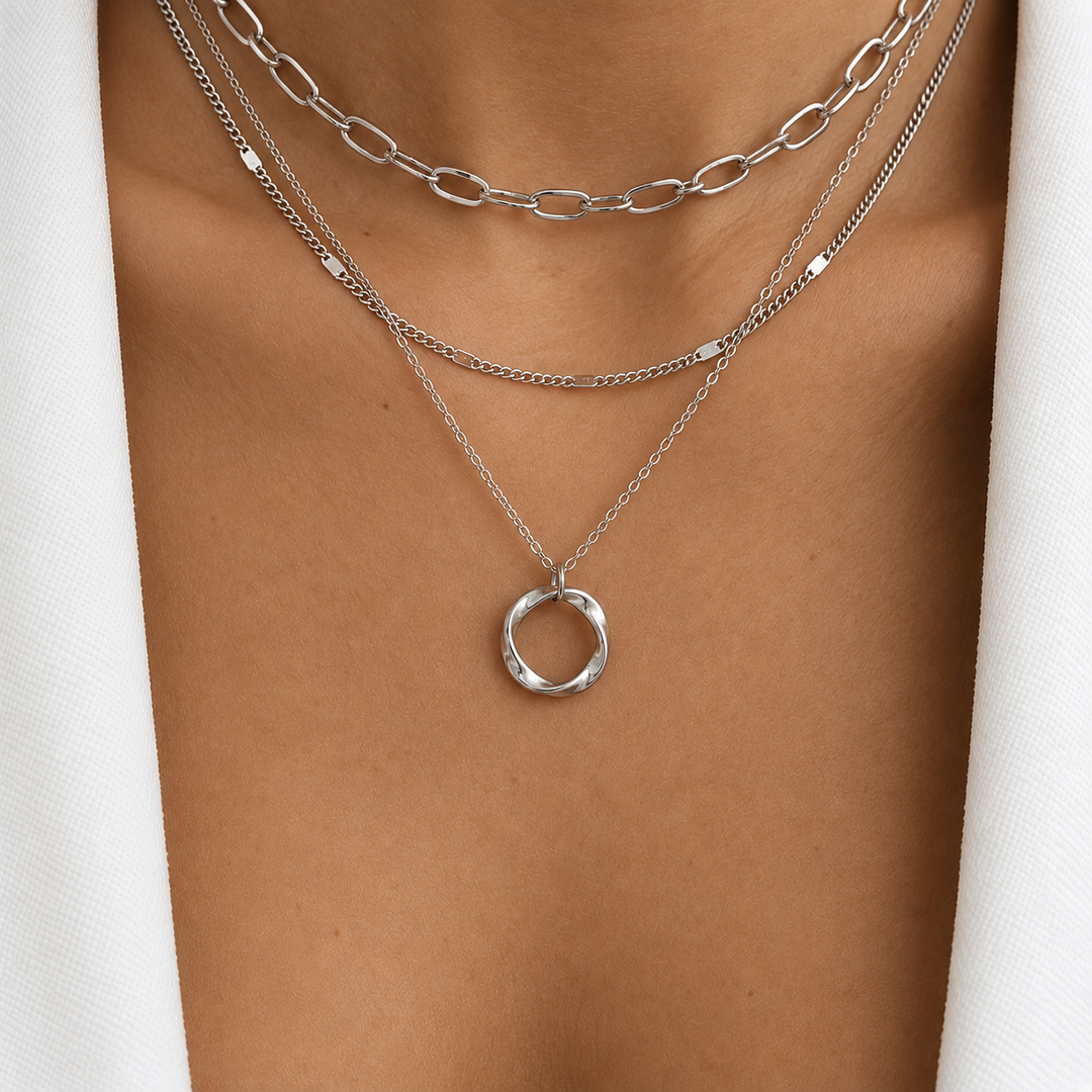 Virelle Triple Layer Pendant Necklace – 18K Gold-Plated & Silver-Plated