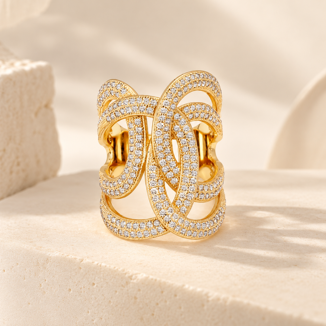 Vivre Interwoven Zircon Ring – 18K Gold-Plated