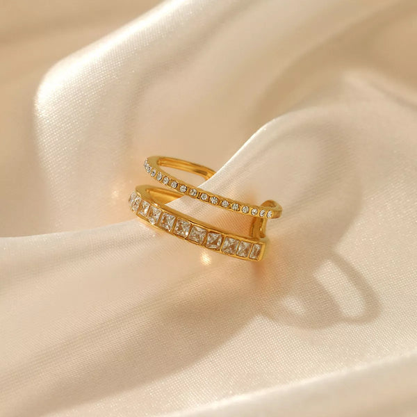 Willow Rhinestone Open Ring – 18K Gold-Plated