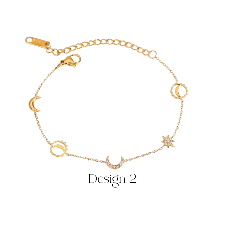 Aurora Moon & Star Charm Bracelet Waterproof   – 18K Gold-Plated