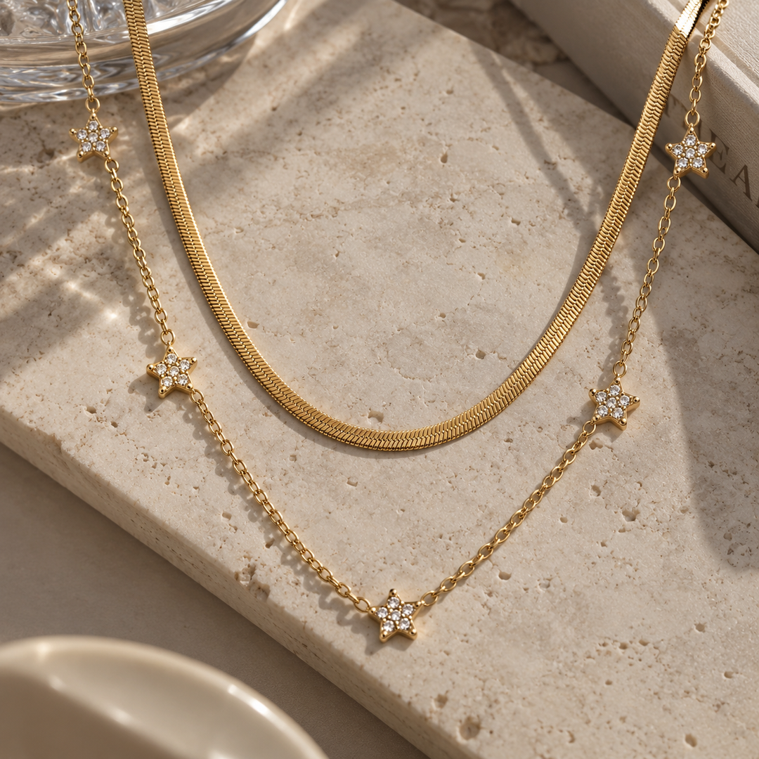 Zafira 2-Piece Zircon Necklace Set – 18K Gold-Plated