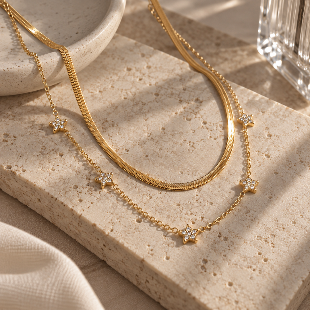 Zafira 2-Piece Zircon Necklace Set – 18K Gold-Plated