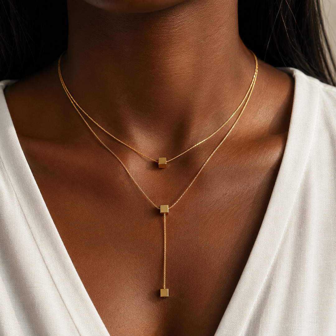 Zirelle Geometric Layered Necklace – 18K Gold-Plated