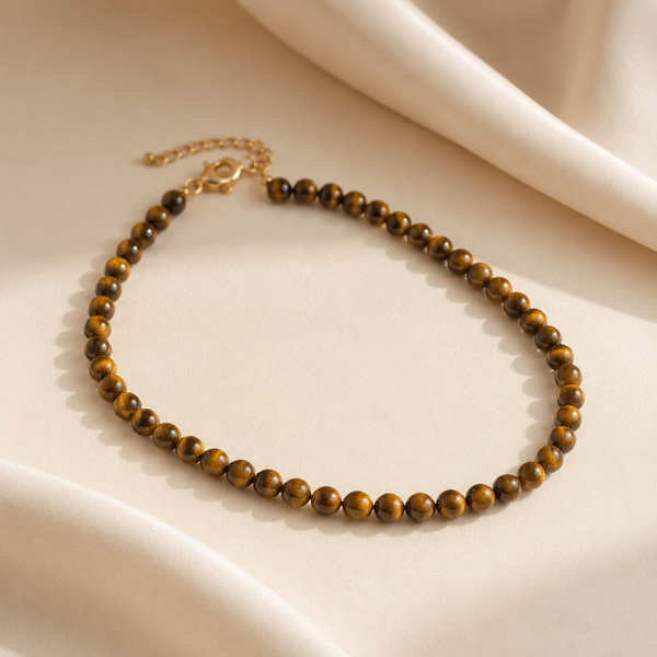Zoé Natural Tiger Eye Bead Necklace – Gold-Plated