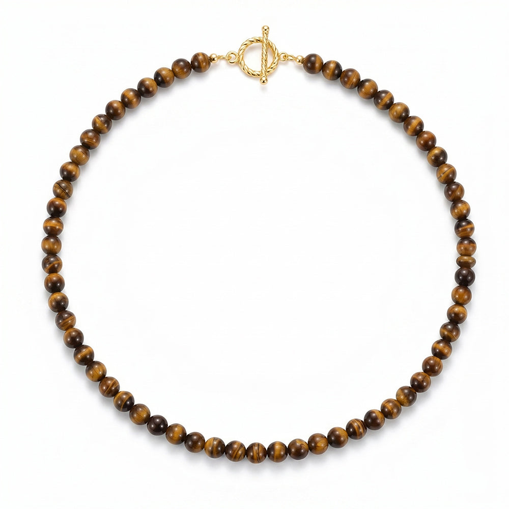 Zoé Natural Tiger Eye Bead Necklace – Gold-Plated