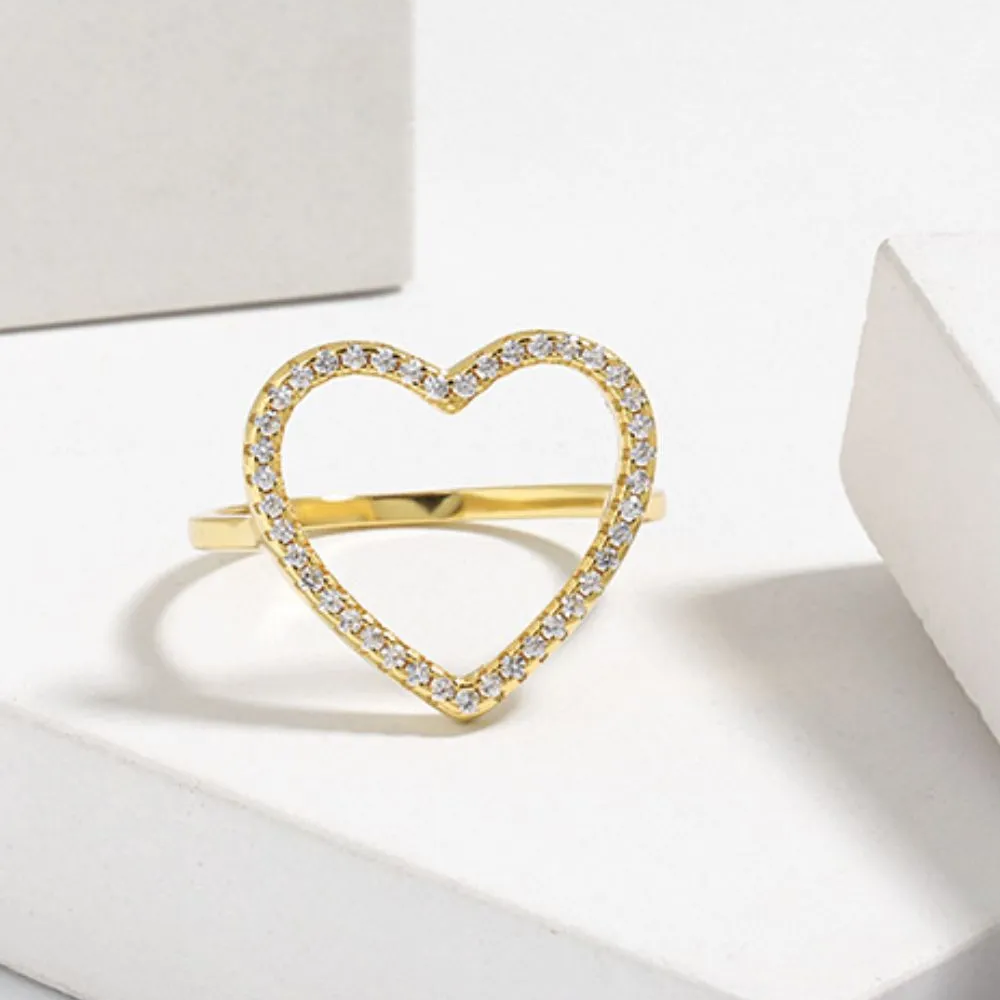 Paolla Zircon Heart Ring –  925 Sterling Silver & 18K Gold-Plated