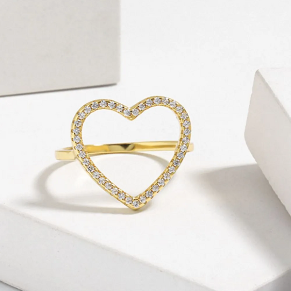 925 Sterling Silver Inlaid Zircon Heart Ring