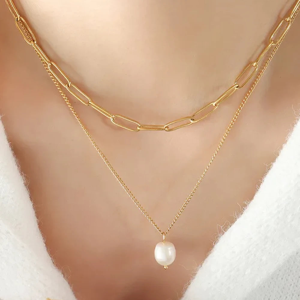 Oceane Freshwater Pearl Double Layer Necklace – 18K Gold-Plated