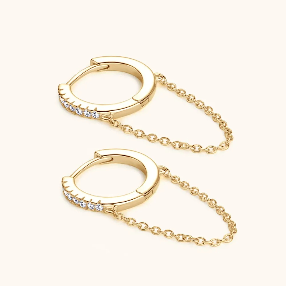 Eléa Moissanite Huggie Earrings with Chain - 925 Sterling Silver