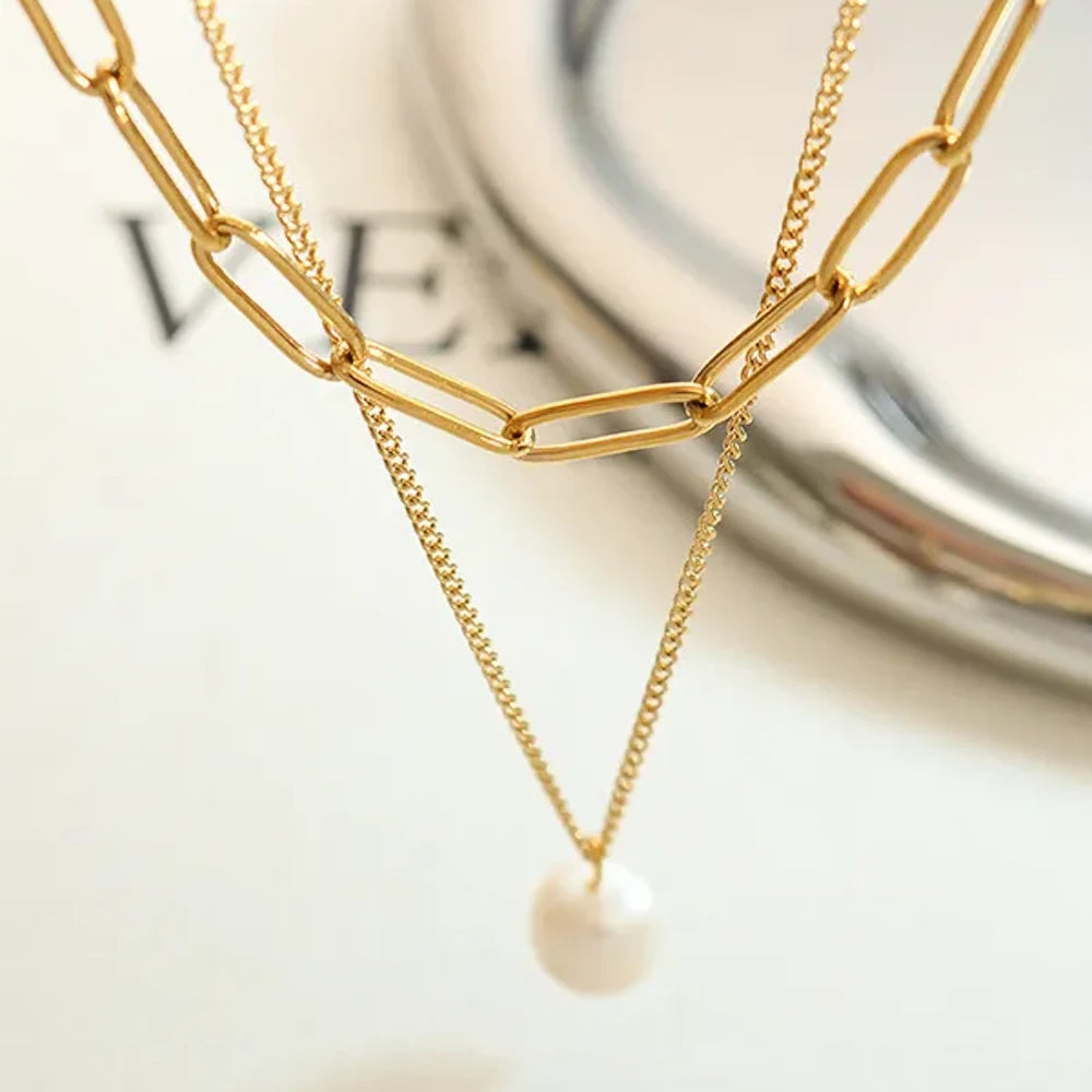 Oceane Freshwater Pearl Double Layer Necklace – 18K Gold-Plated