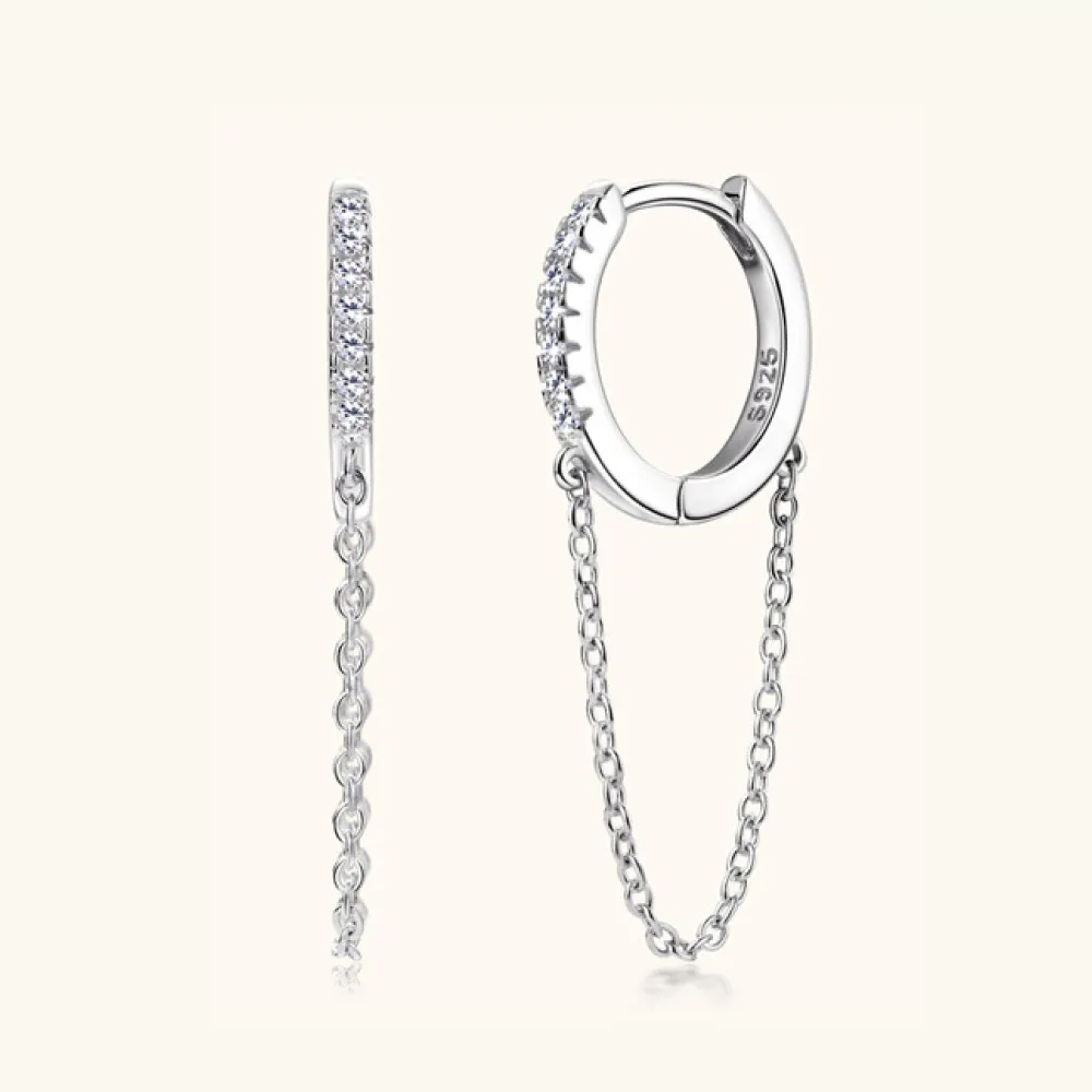 Eléa Moissanite Huggie Earrings with Chain - 925 Sterling Silver
