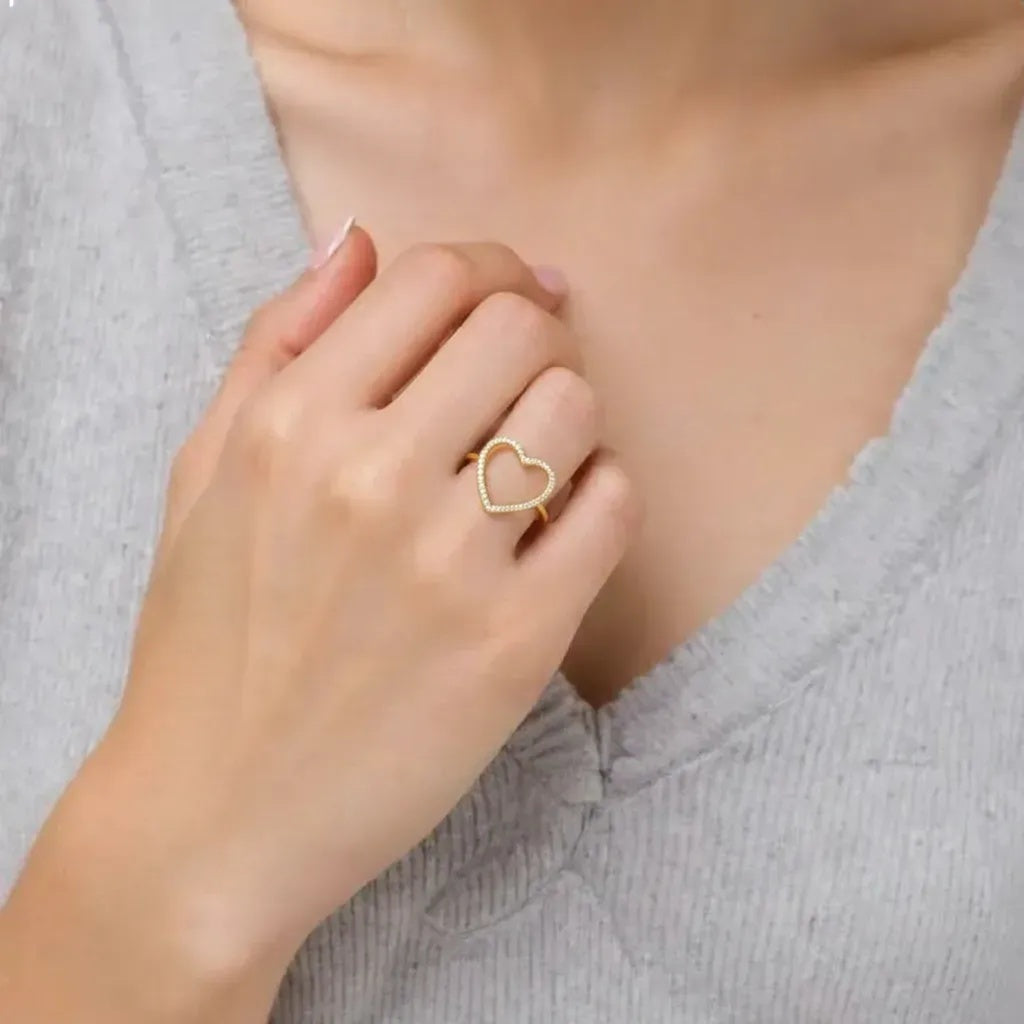 Paolla Zircon Heart Ring –  925 Sterling Silver & 18K Gold-Plated