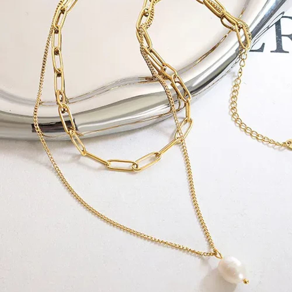 Oceane Freshwater Pearl Double Layer Necklace – 18K Gold-Plated